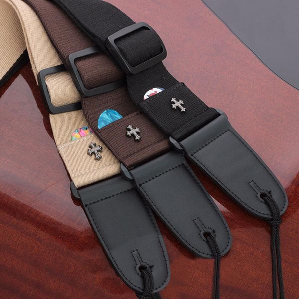 

longteam electric guitar strap acoustic folk guitarra belt straps vintage cross personality guitar straps with pick pocket