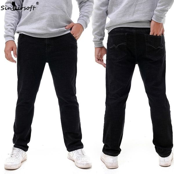 

large size stretch full length pants men straight soild denim jeans trousers male skinny soft sweatpants plus size 36-52 summer, Blue