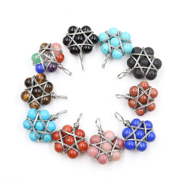 

10 pcs flower cherry quartz beads pendant for gift green turquoise stone silver plated wire wrap jewelr