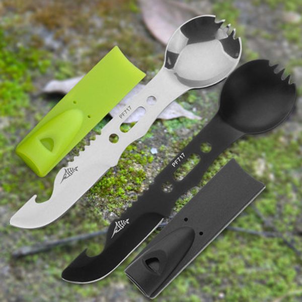 8-in-1 Multi-purpose Stainless Steel Spork Survival Camping Fork Spoon Black