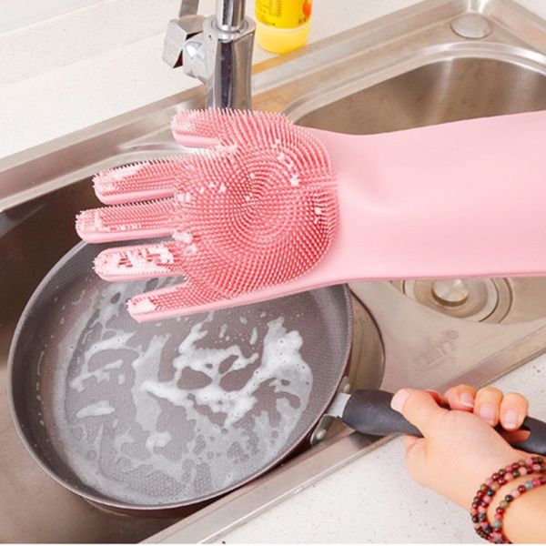 

magic washing brush silicone glove resuable household scrubber anti scald dishwashing gloves for kitchen bathroom cleaning tools
