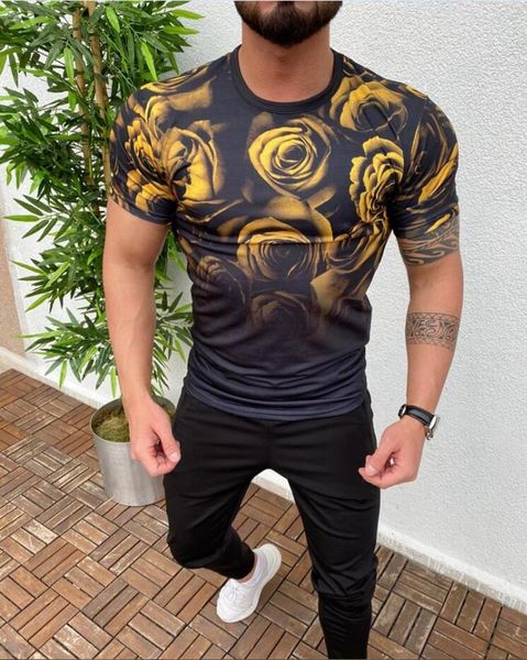 

tshirt mens flower short sleeve tshirt designer 3d print slim fit casual tees male crew neck, White;black