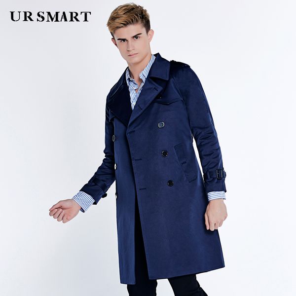 

ursmart новой англии тренчкот он разбил большой темно-синий человек пыль пальто лацканы двубортный длинные у мужчин, Tan;black