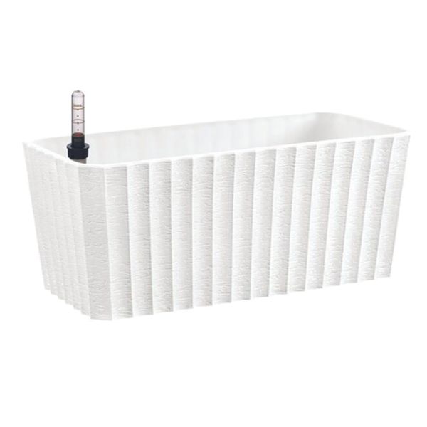 

rectangular self-watering planter for indoor and outdoor, includes water level indicator gauge, white