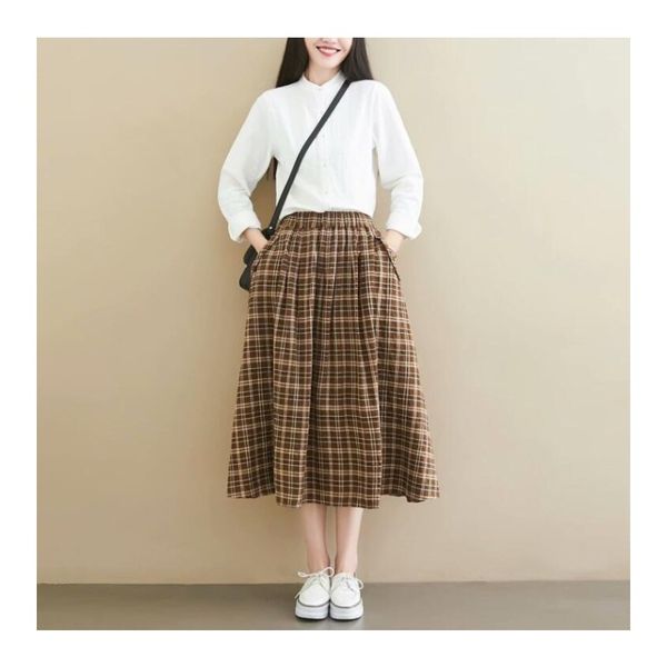 

старинные мори девушка хлопок плед юбка-трапеция юбку s30067 -р-р, Black