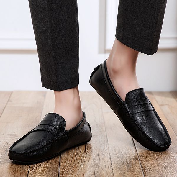 

2020 Spring Peas Shoes Smooth Leather Cowhide Men's Casual Shoes Large Size 38-49 Black Business Shoes Mocassin Homme *