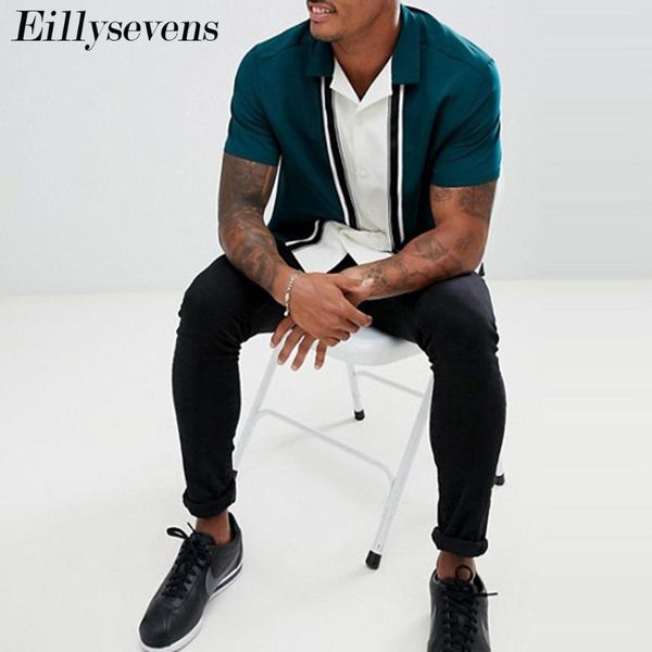 

2020 мужская полосатая рубашка с коротким рукавом досуг отложной воротник брендовые рубашки свободная уличная повседневная гавайская сорочка, White;black