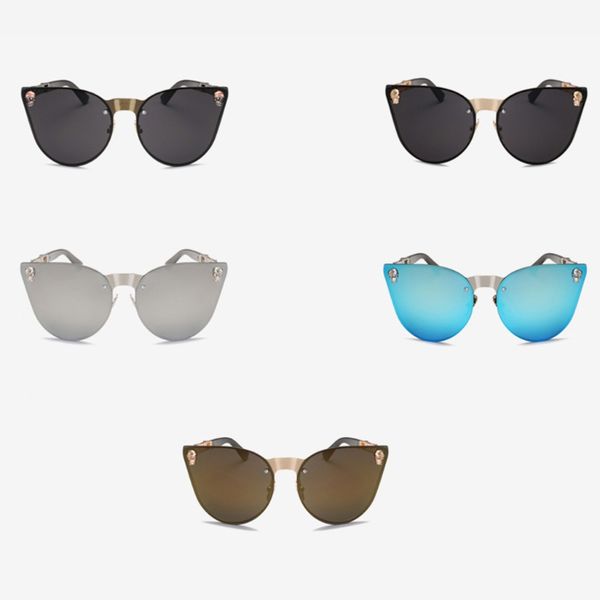 

skull women cat eye sunglasses vintage oversized rimless mirror cateye eyewear c6ud, White;black