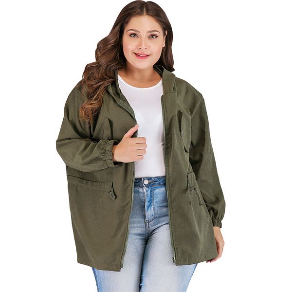 

women jacket plus size jacket women coat female winter 2018 plain color hooded drawstring elastic waist long sleeve loose, Black;brown