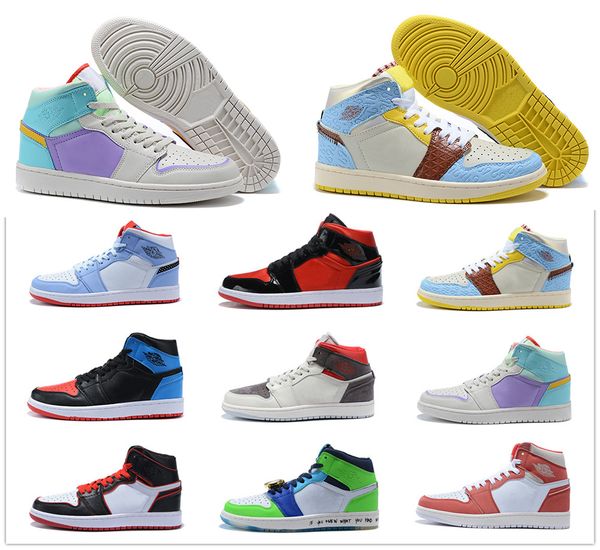 

more color 1 high og bloodline ice women basketball shoes maison chateau x 1s mid fearless men athletic sports sneaker trainers with box, White;red