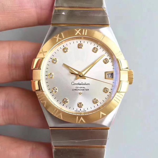 

fashion luxury men's watch constellation double eagle series 18k gold-plated men's wrist watch 123.10.38.21.02.001 calendar watch, Slivery;brown