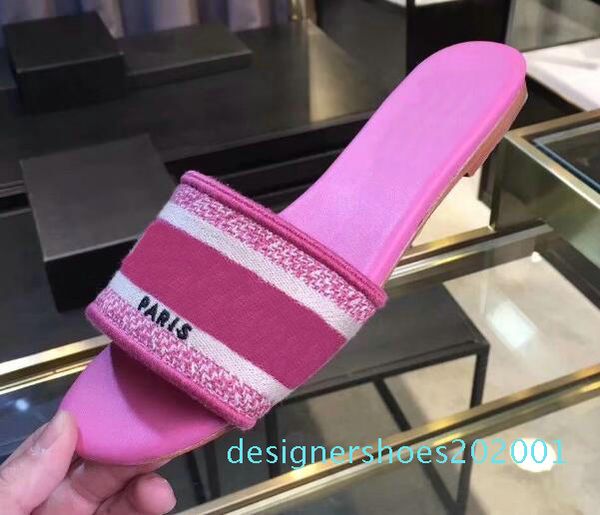 

2020 mule dway en coton brode slide luxury designer women sandals new style fashion womens slipper size d01, Black