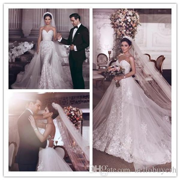 

дешевые белые кружева русалка прием плюс размер пляжные свадебные платья африканский винтаж роскошные свадебные платья съемный юбка поезд 20, White