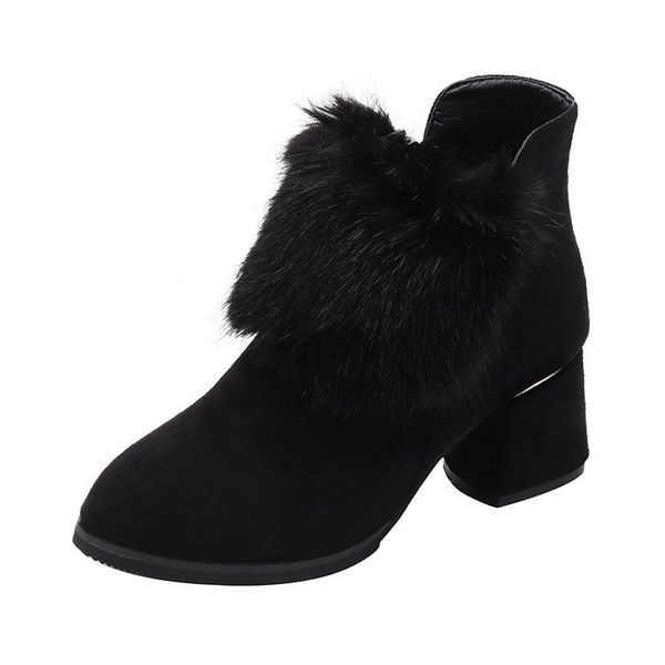 

2019 new women's high heels boots suede shoes woman pointed solid color square heel women's winter boots size 35-42, Black
