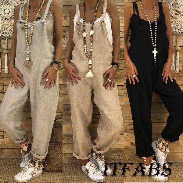 

женщины случайные свободные хлопчатобумажные льняные комбинезоны с карманами старинные сплошной цвет мешковатые комбинезоны брюки strret сти, Black;white