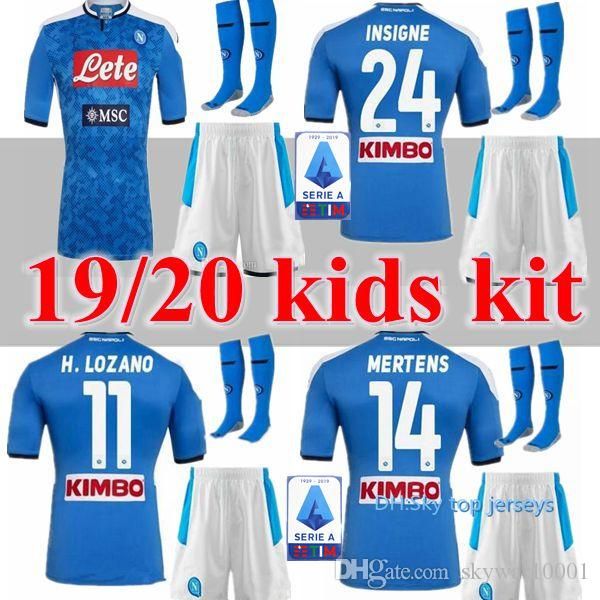 

2019/20 naples kids kit sets socks 19 20 napoli soccer jersey kids 2019 2020 naples hamsik insigne mertens fabian kids football kits shirts, Black