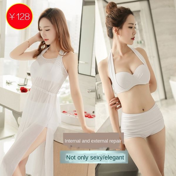 

spring women's three-piece blouse solid color large size high waist belly small swimsuit bikini chest swimsuit bikini, White;black