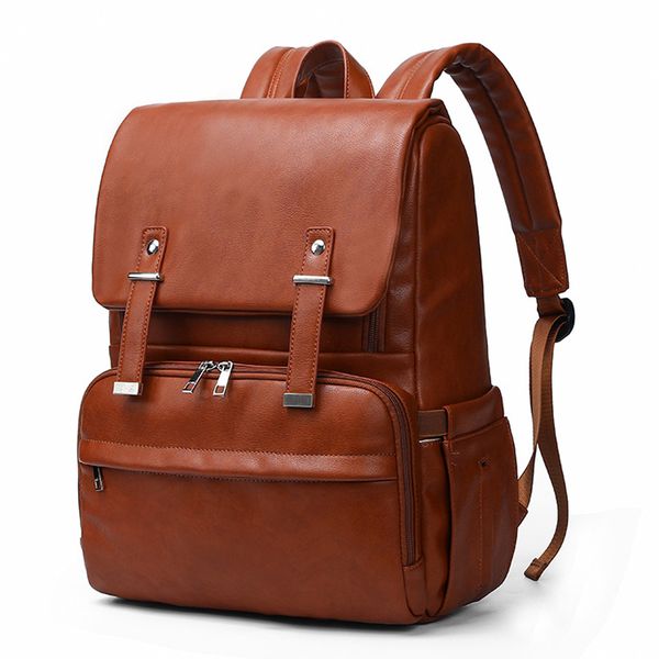 

pu leather baby diaper bag backpack for moms large capacity nappy bag with changing pad + stroller straps brown