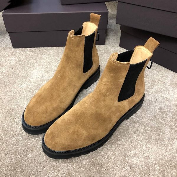 

new platform booties designer half high plush boots australia leather fashion men khaki/gray genuine leather half boots flat bottom, Black