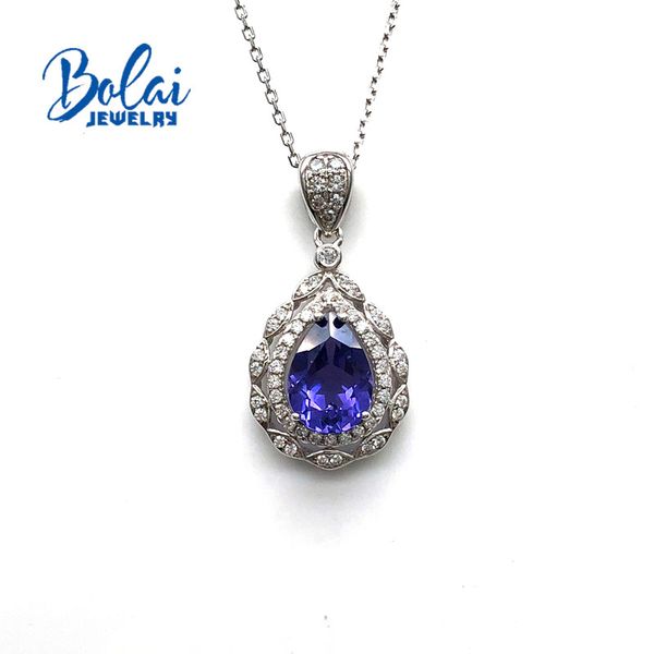 

bolaijewelry,sliver 925 pendant tanzania pear 7*10mm created water drop design fine jewelry for women daily wear nice gift, Silver