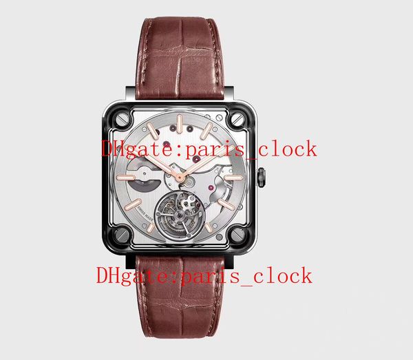 

sfbr luxury men's 7500 automatic winding mechanical movement black shell hour hand and minute hand, 6 o'clock position of flying t, Slivery;brown