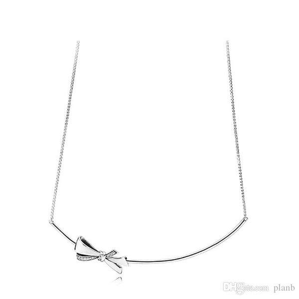 

аутентичные 925 стерлингового серебра коробки цепи кулон ожерелья первоначально коробка для подарка pandora женщины серебро gorgeous bow оже, Silver