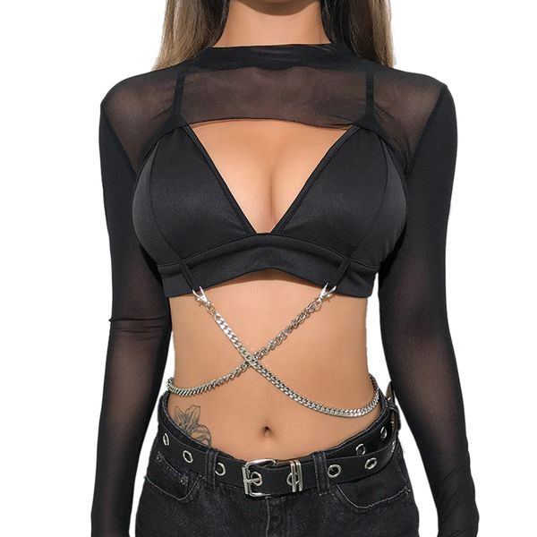 

summer women fashion cropped push up tank chic clothes women's black metal chain patchwork backless sale, White