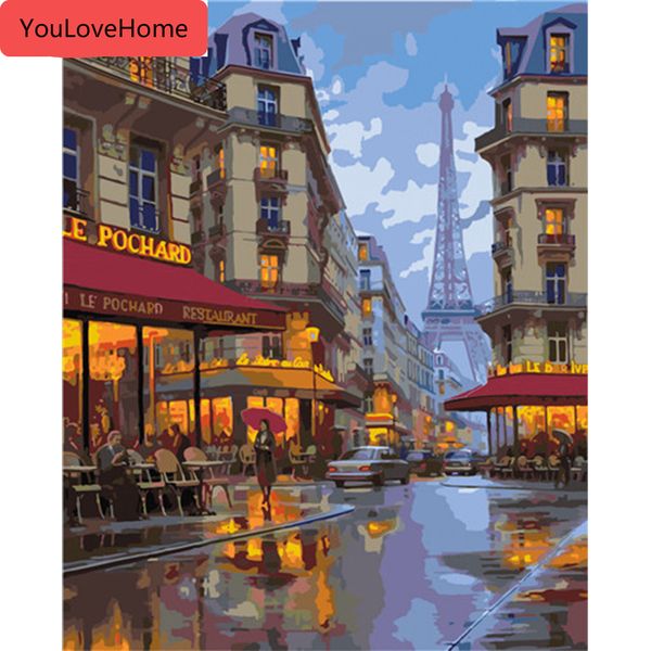 

picture by number city landscape kits drawing canvas handpainted diy oil painting by numbers street home decor