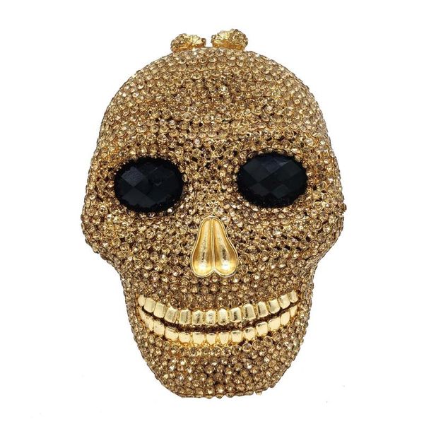 

double flower golden diamond women skull evening clutch bags party cocktail dinner crystal purses and handbags