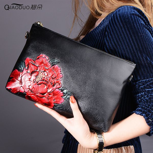 

the new hand bag female chinese style leather handbag painted shoulder diagonal bag soft leather envelope women's