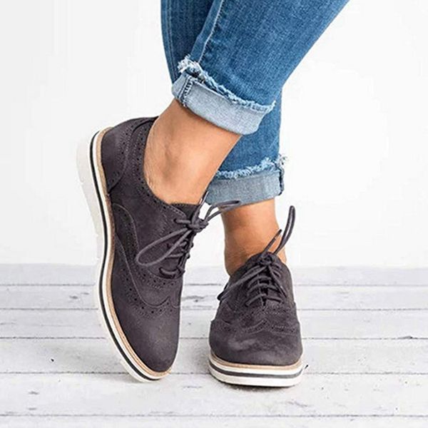 

rubber brogue shoe woman platform oxfords british style creepers cut-outs flats casual women shoes pu lace up footwear, Black
