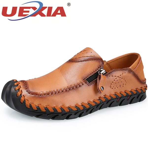 

uexia fashion leather men's shoes spring casual shoes men handmade vintage loafers flats sneakers moccasins plus size, Black