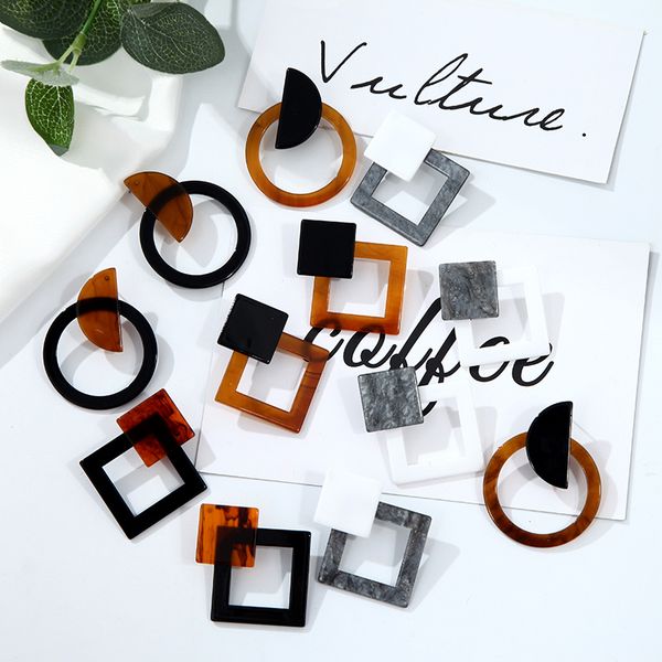 

big square statement acetate earrings bohemian geometric hanging drop dangle earrings female polygonal acrylic resin brincos, Silver