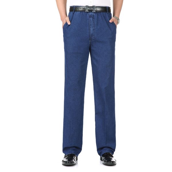 

men casual denim pant light dark blue denim trousers man spring autumn summer jeans mens leisure pants male elastic waist