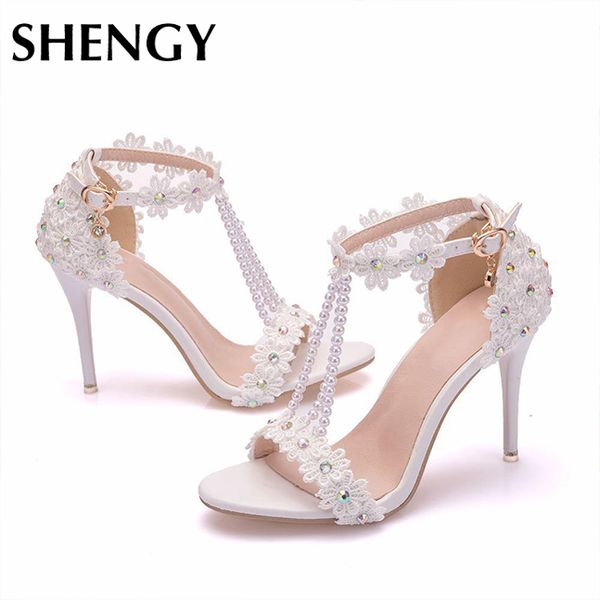 

2019 new women high heels summer thin heels peep toe pearl diamond pumps flower office wedding sandals party shoes, Black