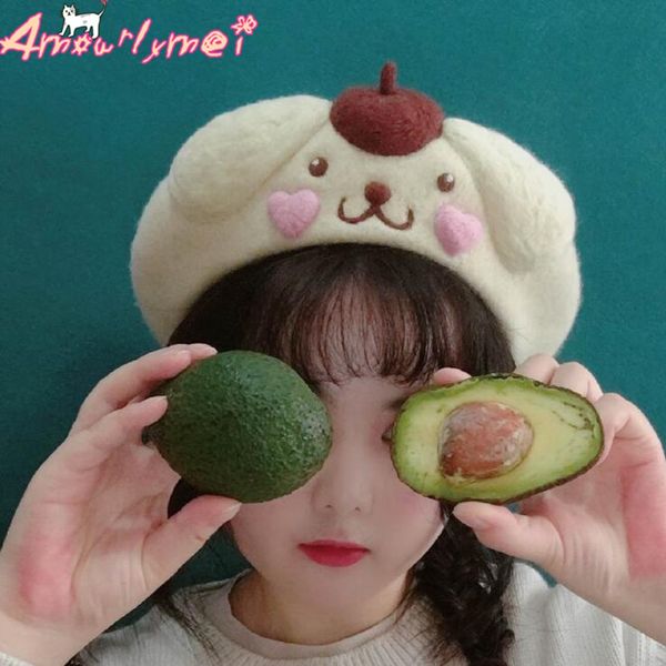 

autumn winter wool beret hat for women cap japanese style mori girl lolita cute cartoon dog berets hat boina feminino, Blue;gray