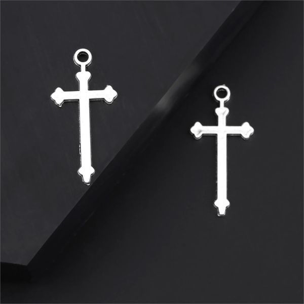 

20pcs antique sliver religious cross charms jesus christian pendant finding handmade earrings jewelry accessories 28x14mm a3277, Bronze;silver