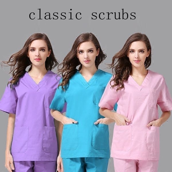 

nursing doctor short sleeve scrubs soft v-neck nurse overalls women nursing work clothes, Black;white