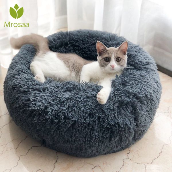 

long plush super soft pet round bed kennel dog cat comfortable sleeping cusion winter house for cat warm dog beds pet products