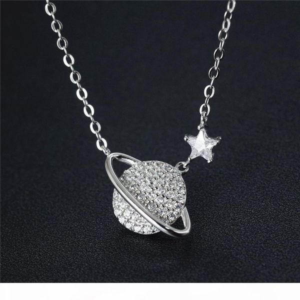 

925 sterling silver with cubic zirconia saturn and planet pendant necklace for women bridesmaid gift jewelry
