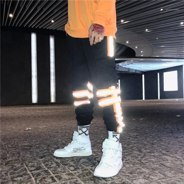 

jogger pants spring autumn hiphop ins pencil pants skateboard casual pantalones men 3m reflective, Black