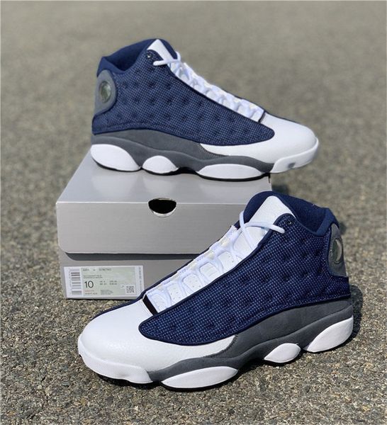 

new 13 flint grey-white-university blue gigi 13s 3m reflective real carbon fiber men basketball shoes outdoors sneakers with box