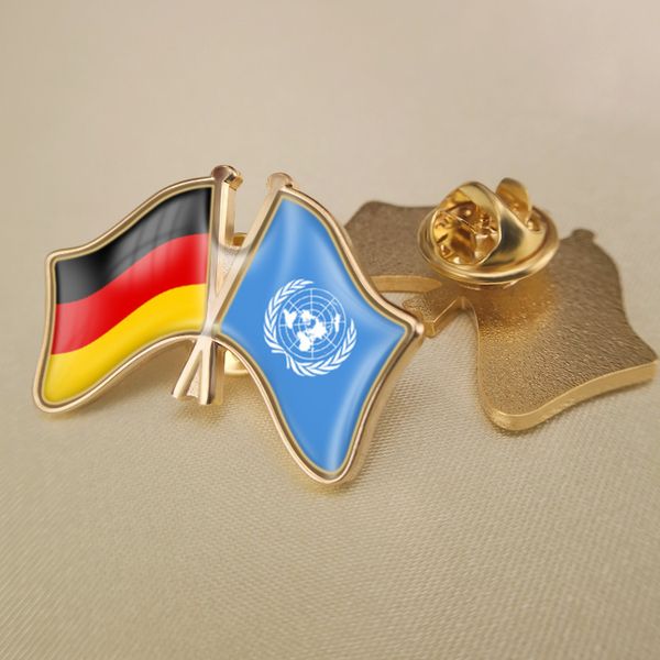 

united nations and germany crossed double friendship flags lapel pins, Gray