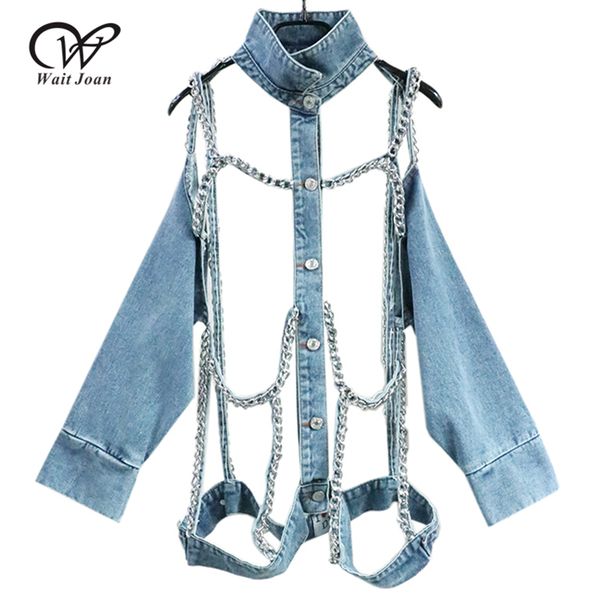 

hollow out denim jackets fashion chains jeans jacket women clothes 2019 female backless coats and jackets women cool wj234, Black;brown
