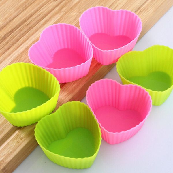 All'ingrosso- 12 pezzi a forma di cuore tazze per stampi per torte da cucina cupcake in silicone cioccolato cucina artigianale stampo per fodere per cottura all'ingrosso 7 cm