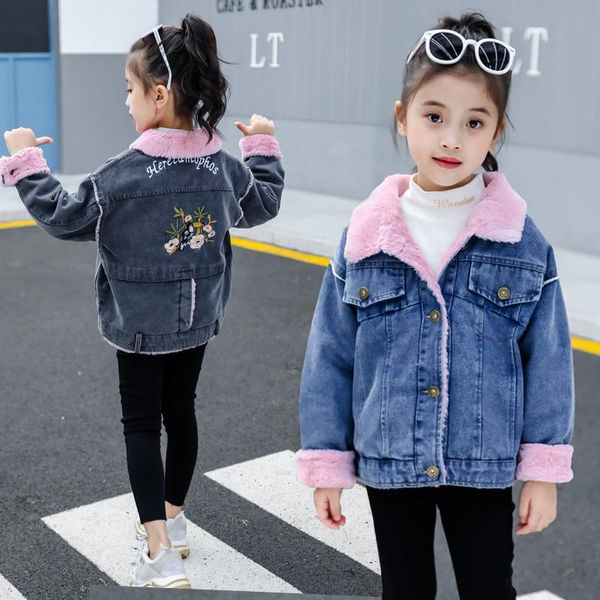 

детская одежда девочки denim plus velvet зимы куртки new plus velvet толстые denim пальто моды плащи ветровка детский outwear, Blue;gray