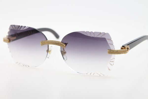 

wholesale new black buffalo horn 3524012 rimless sunglasses round high end glasses carved blue lens outdoors driving glasses, White;black