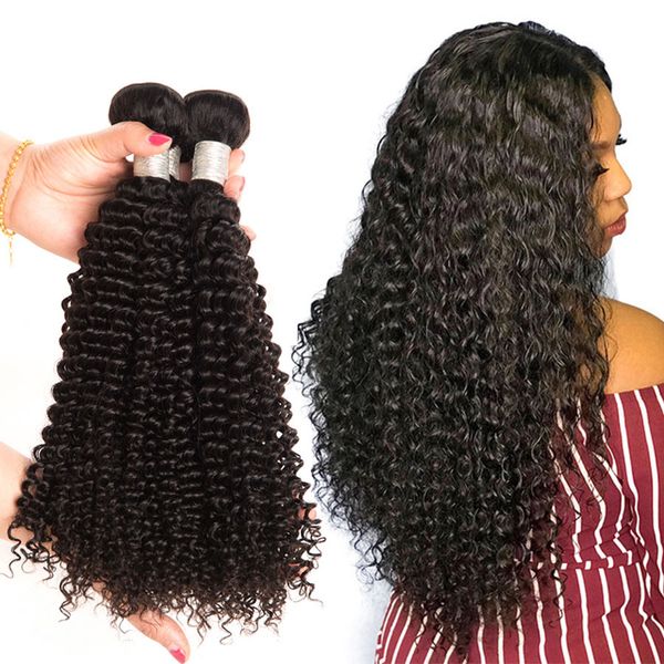 

малазийские завитые связки кудрявой фигурных человеческих волос плетение выдвижений afro kinky curly человеческих волосы связка 4шт oem / dr, Black