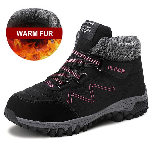 

snow boots plush warm ankle boots for women winter booties women female winter shoes hiking shoes plus size 42, Black
