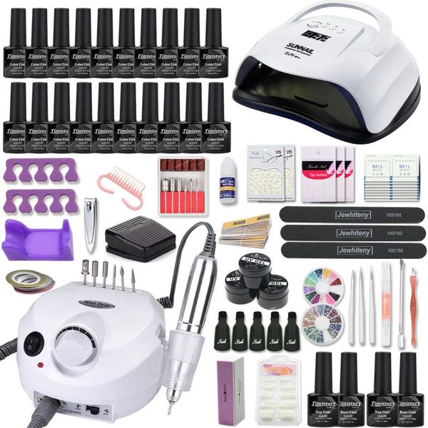 

manicure set nail kit 120/80/54w uv led lamp with 20pcs gel varnish set electric nail drill manicure tool kit extension